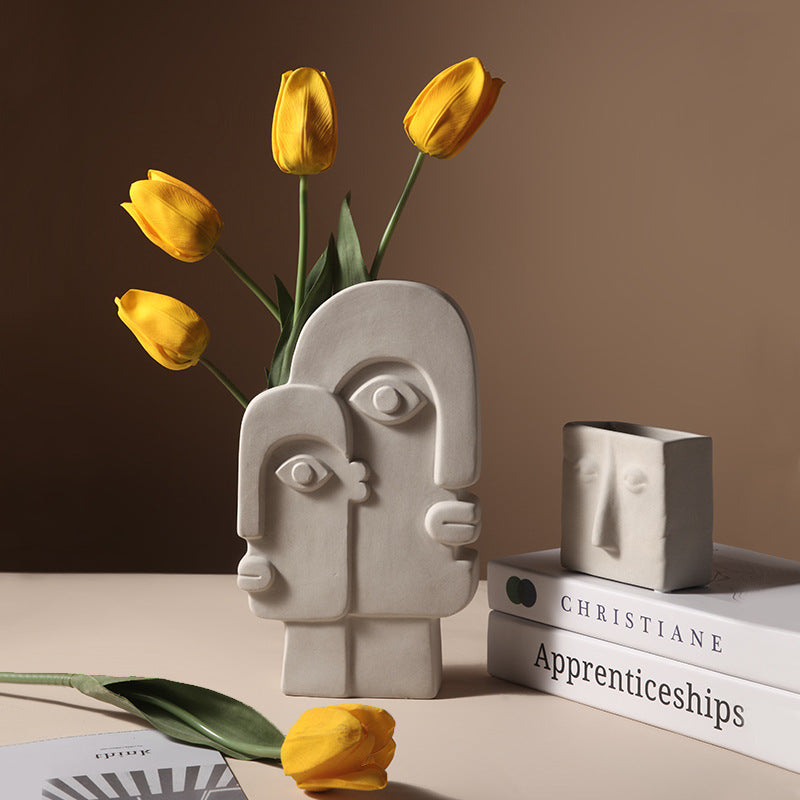 Expressionist Ceramic Face Vase