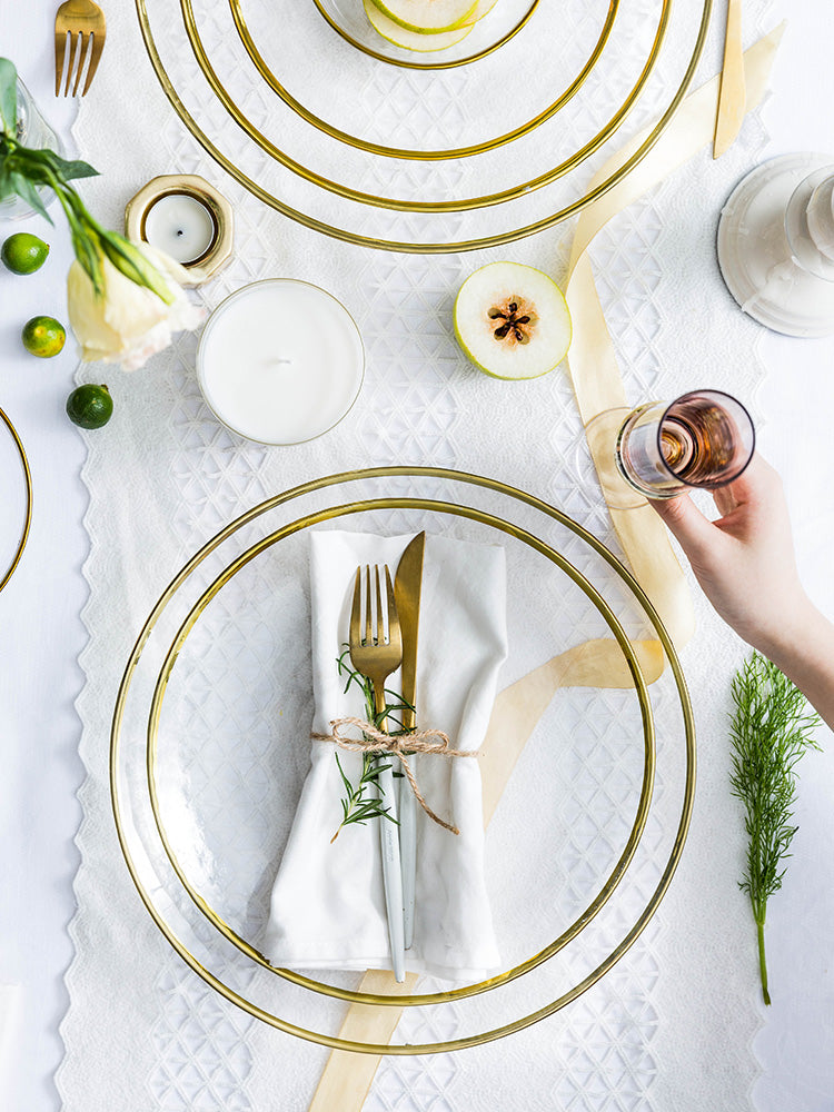 Golden Edge: Transparent Glass Tableware with Gold Rim