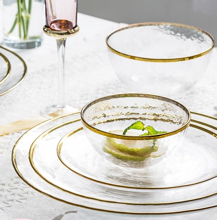 Golden Edge: Transparent Glass Tableware with Gold Rim