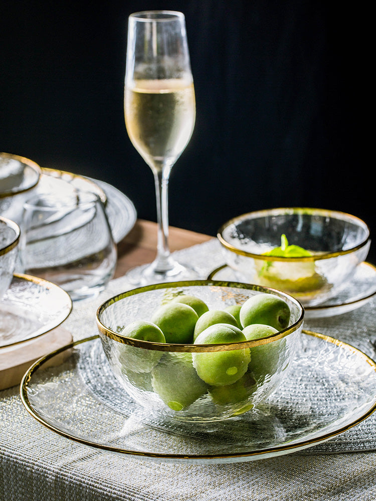 Golden Edge: Transparent Glass Tableware with Gold Rim