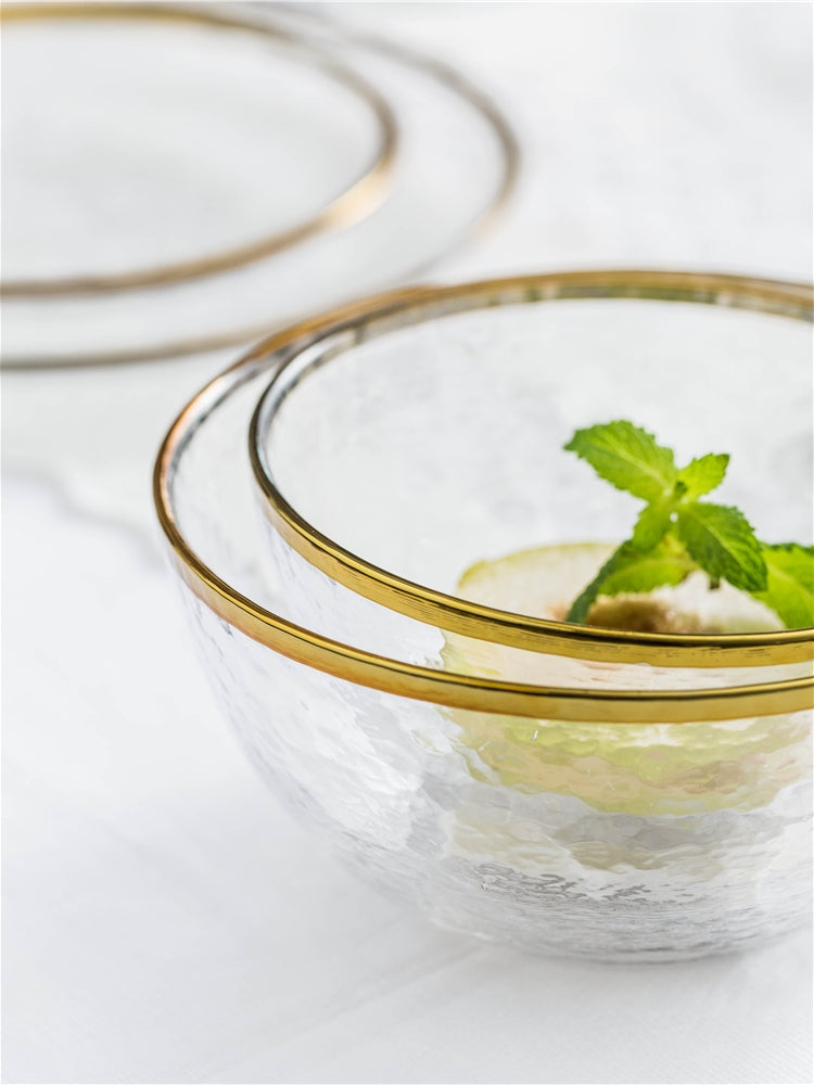 Golden Edge: Transparent Glass Tableware with Gold Rim