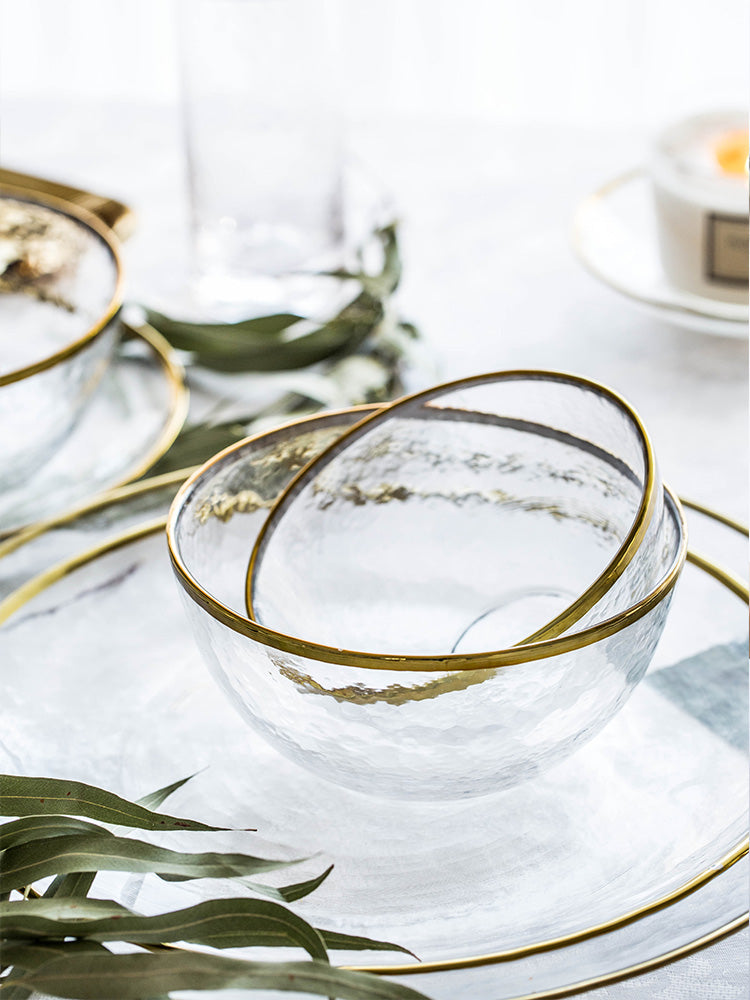 Golden Edge: Transparent Glass Tableware with Gold Rim