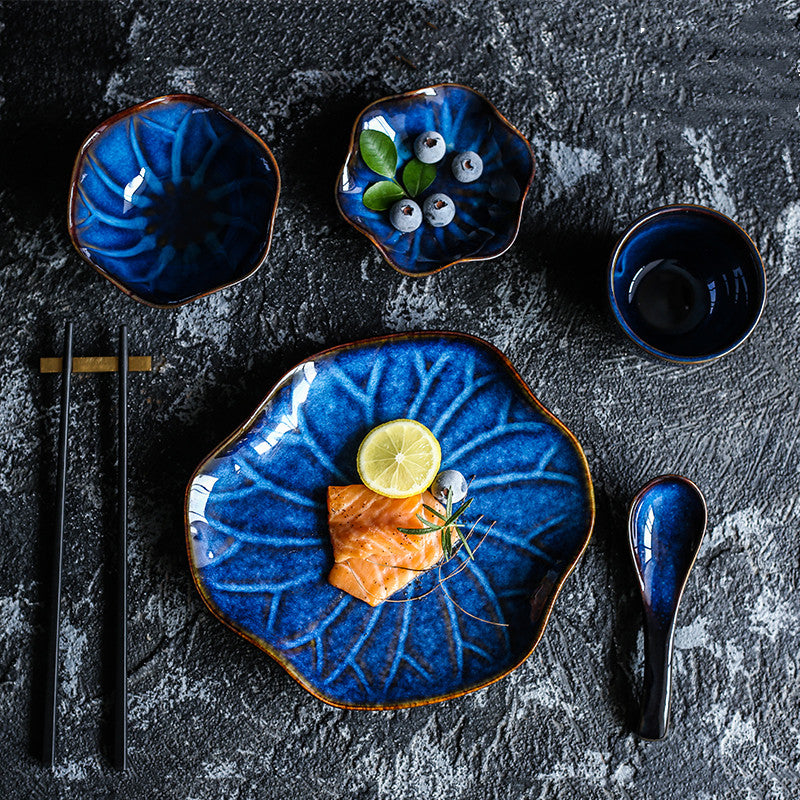 Azure Elegance: Ceramic Irregular Blue Dinner Set