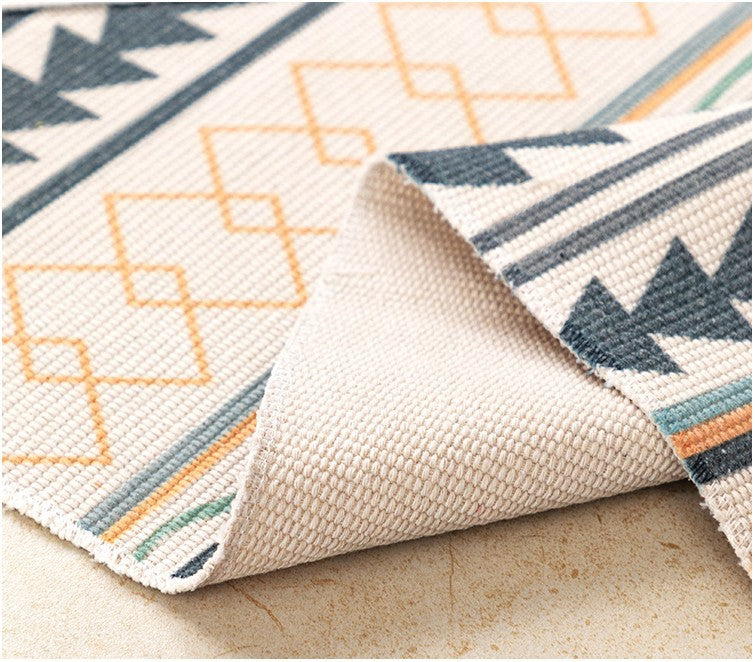 Boho Chic Geometric Haven: Hand-Woven Cotton Linen Rug