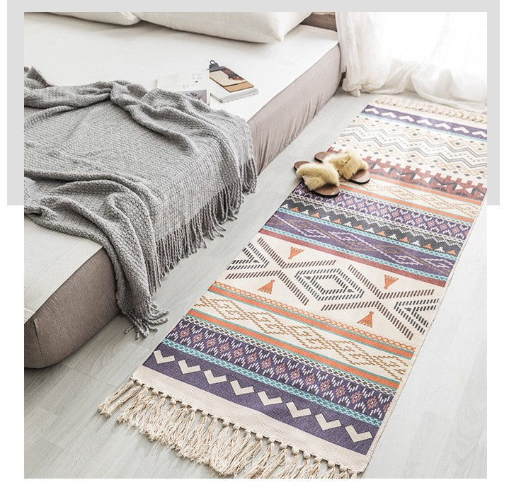 Boho Chic Geometric Haven: Hand-Woven Cotton Linen Rug