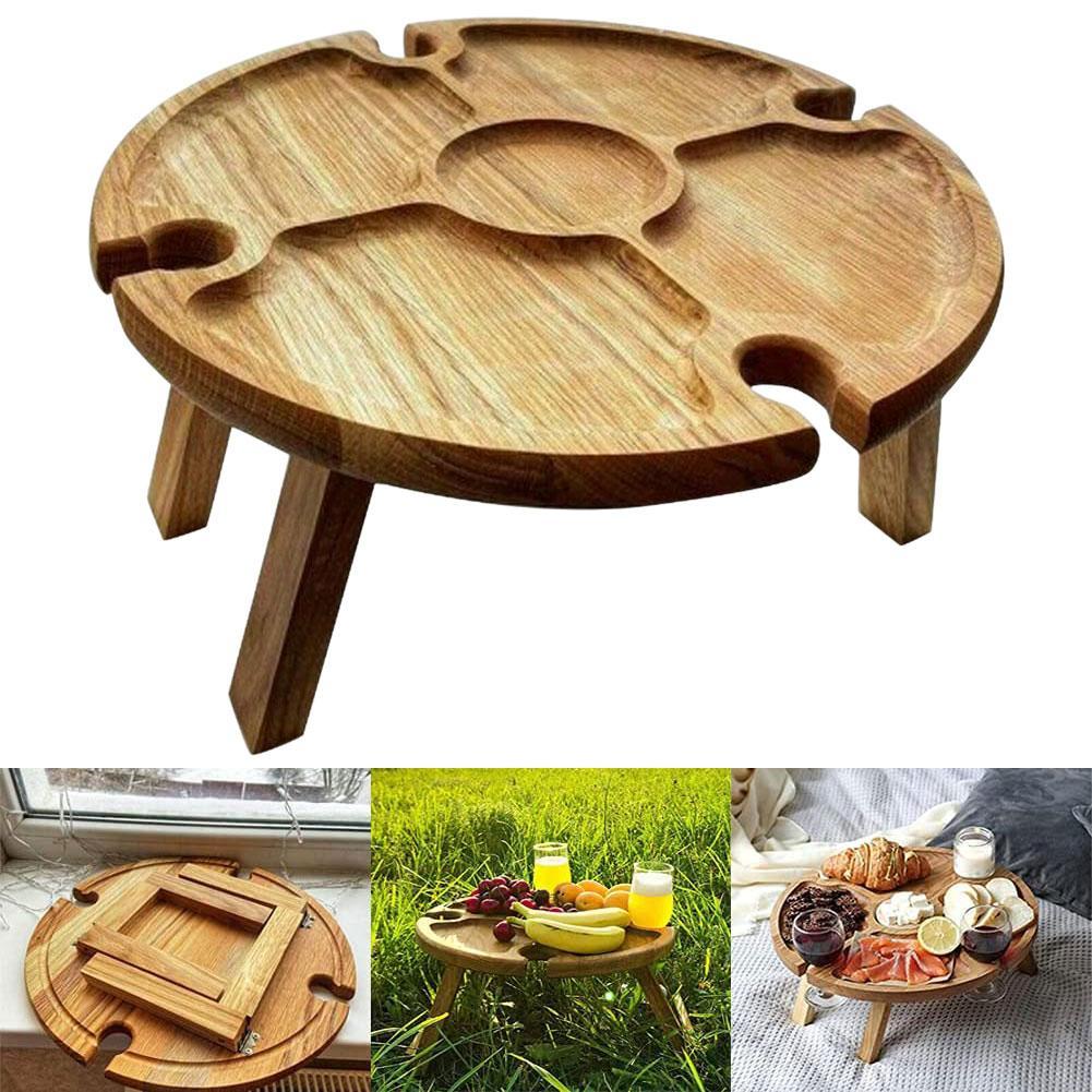 Wooden Folding Picnic-table With Glass Holder