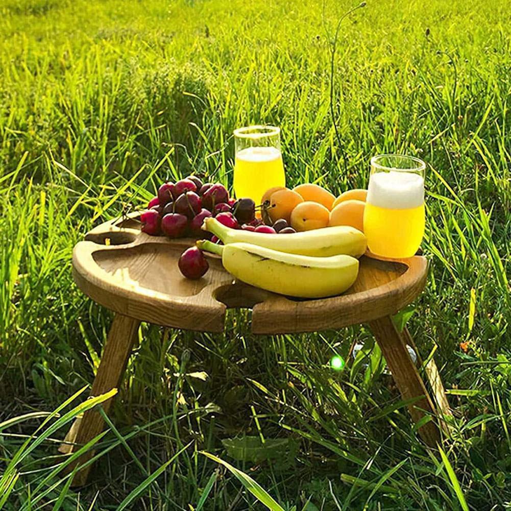 Wooden Folding Picnic-table With Glass Holder