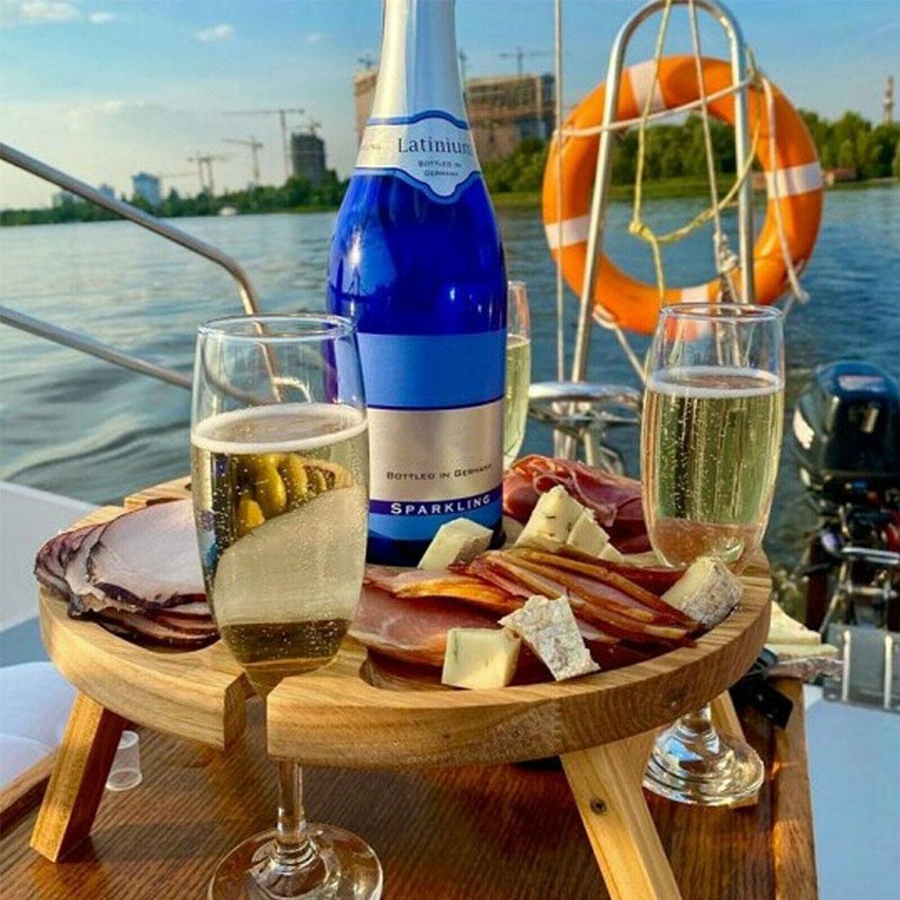 Wooden Folding Picnic-table With Glass Holder