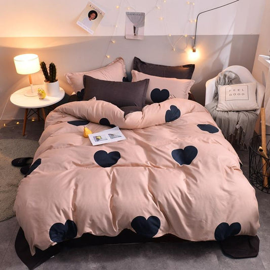 Romantic Blush: Pink with Black Heart Bedding Set