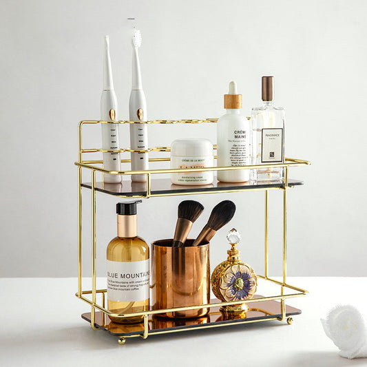 Golden Elegance: Vanity Storage Shelf