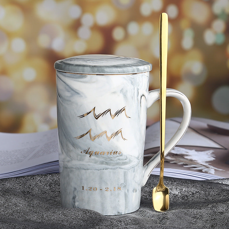 Zodiac Sips: Starsign Ceramic Water Cup with Lid and Spoon