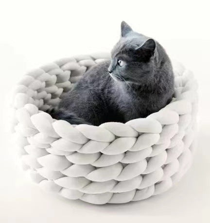 Rainbow Knit Cozy Pet Basket Bed