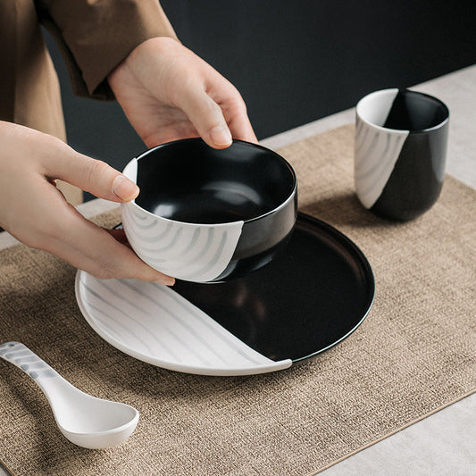 Monochrome Elegance: Ceramic Tableware Set