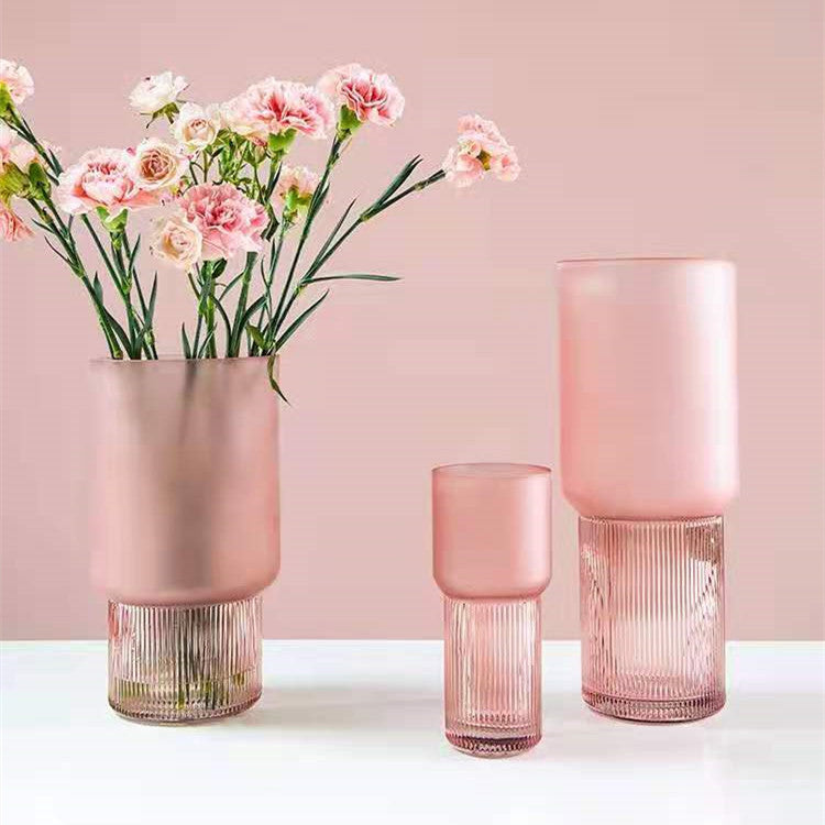 Blush Bloom: Pink Frosted Glass Hydroponic Vase