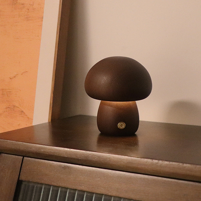 Woodland Glow: Wooden Cute Mushroom LED Light