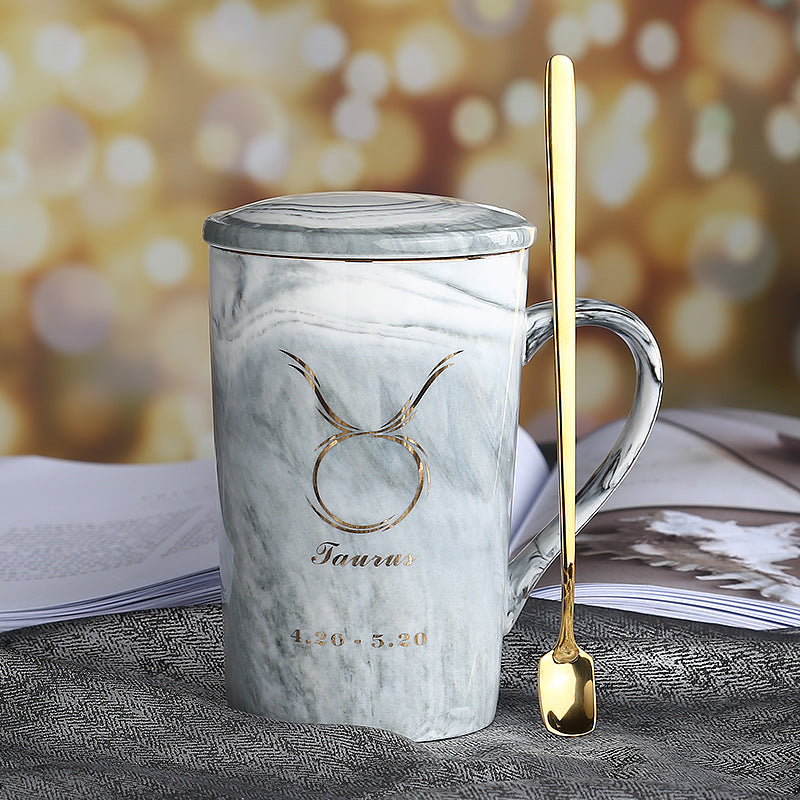 Zodiac Sips: Starsign Ceramic Water Cup with Lid and Spoon