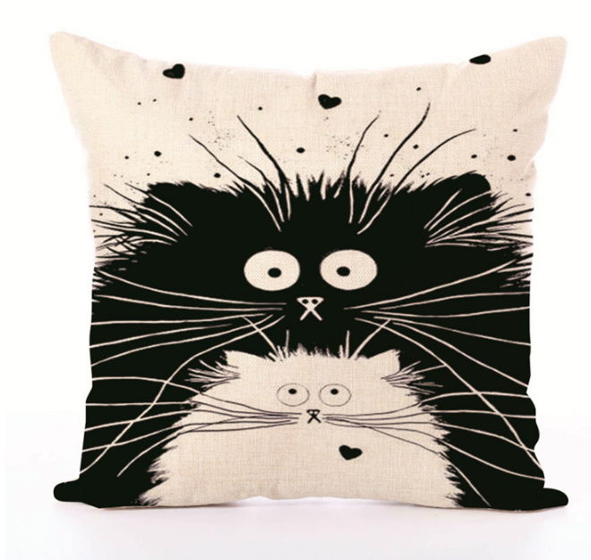 Black & White Cartoon Cat Pillow Cases