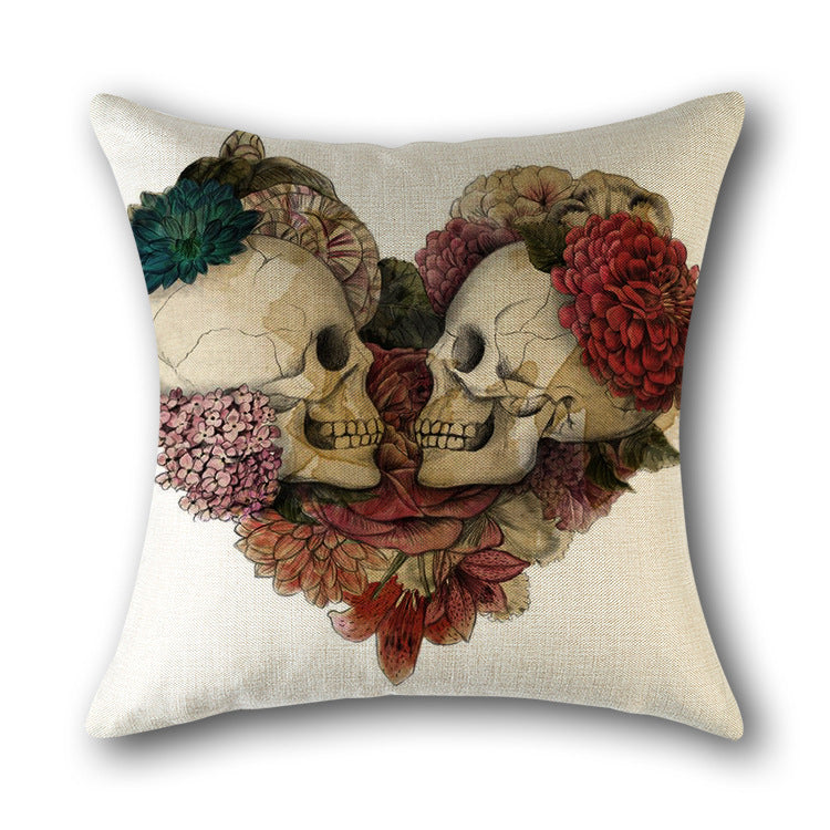 Skull Print Cotton Cushion Cover