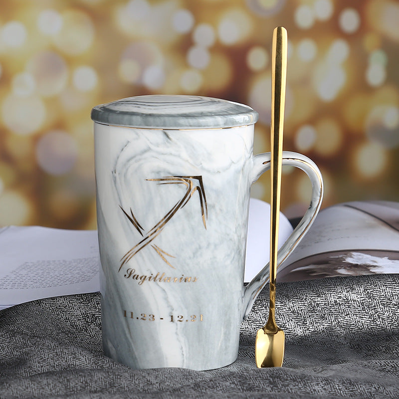 Zodiac Sips: Starsign Ceramic Water Cup with Lid and Spoon