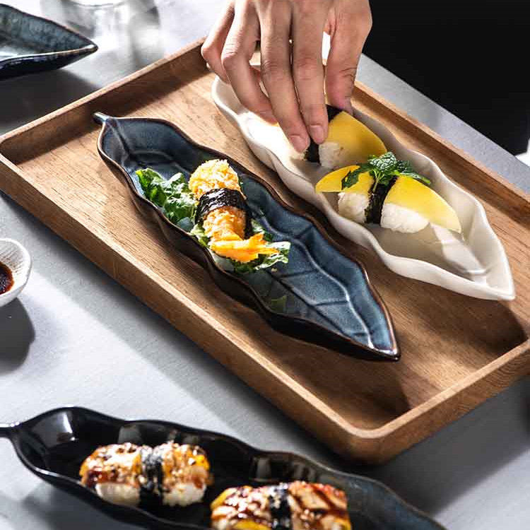 Nature's Glow: Leaf-Shaped Sushi Dish