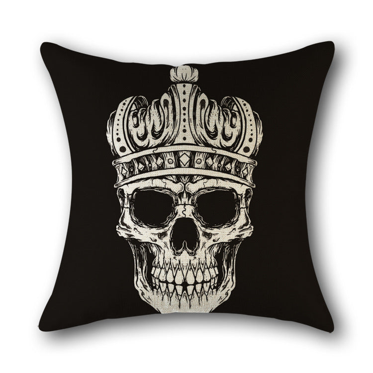 Skull Print Cotton Cushion Cover