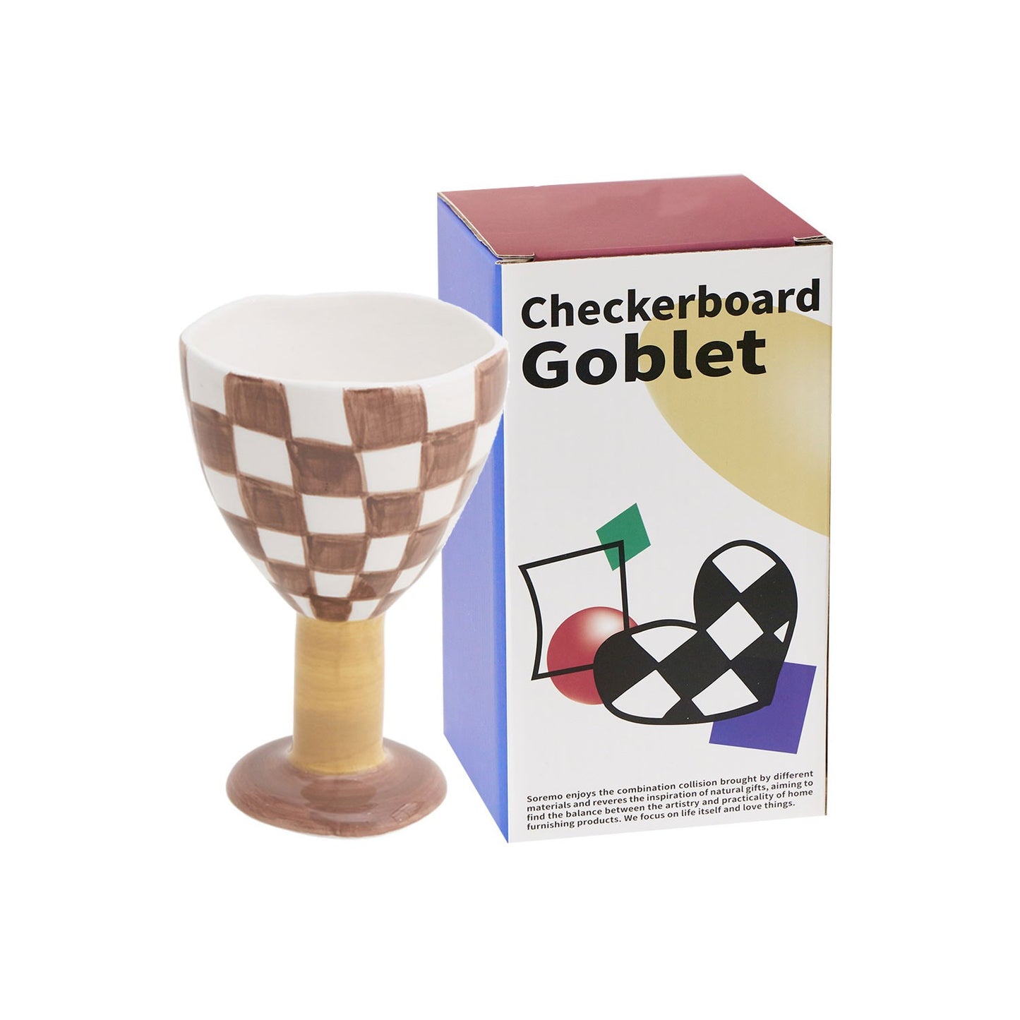 Hand-kneaded Checkerboard Ceramic Wine Glass