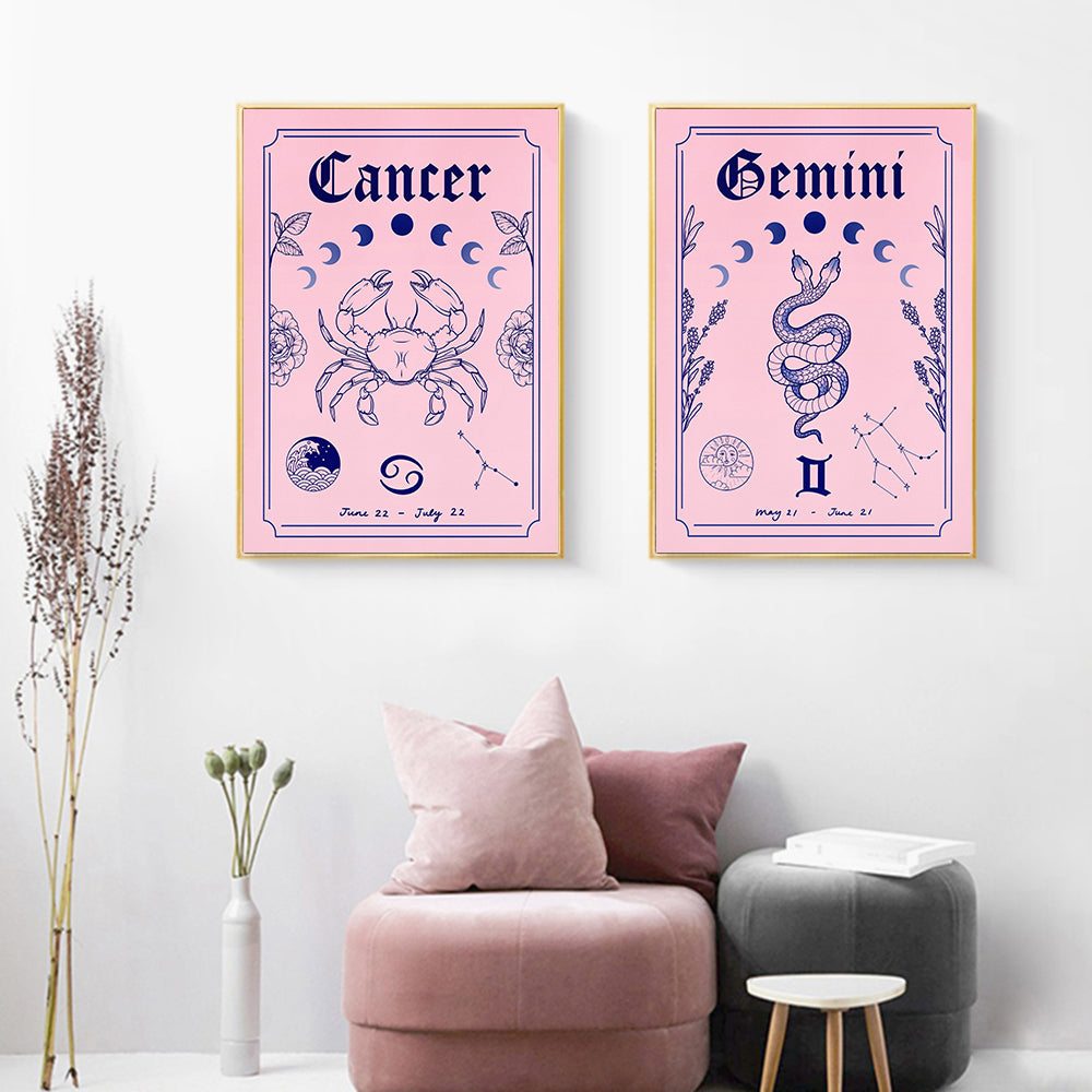 Stellar Shades: Pink Zodiac Wall Art