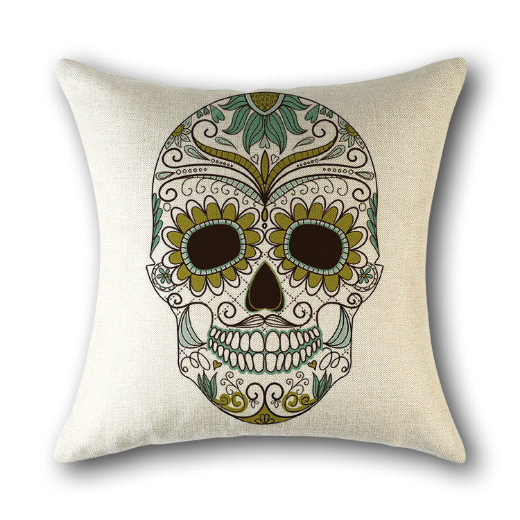 Skull Print Cotton Cushion Cover