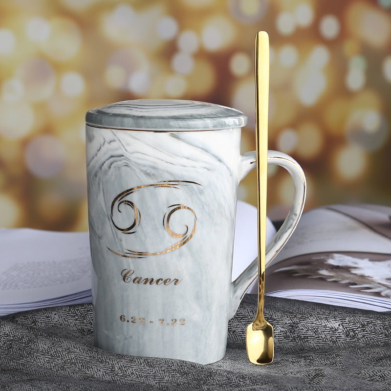 Zodiac Sips: Starsign Ceramic Water Cup with Lid and Spoon