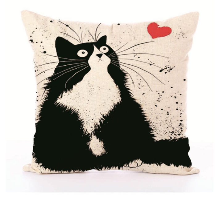 Black & White Cartoon Cat Pillow Cases