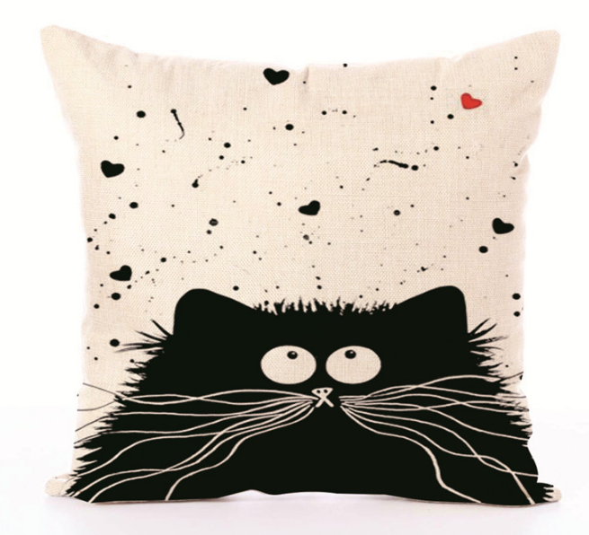 Black & White Cartoon Cat Pillow Cases