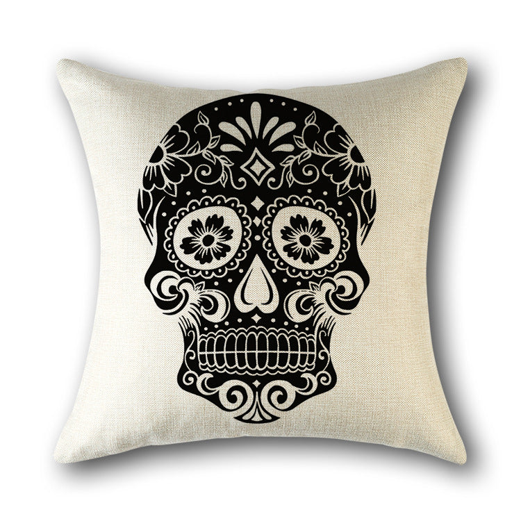 Skull Print Cotton Cushion Cover