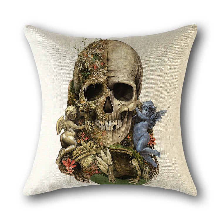 Skull Print Cotton Cushion Cover