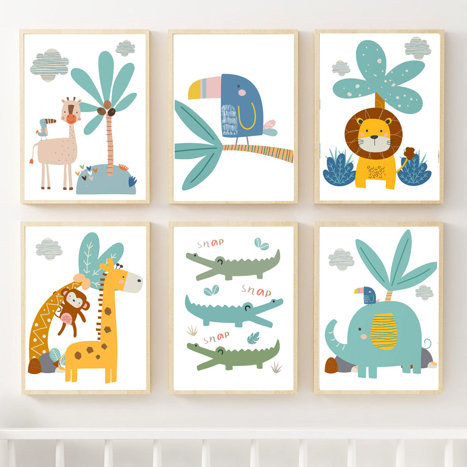 Jungle Tales: Cute Cartoon Jungle Animal Wall Art