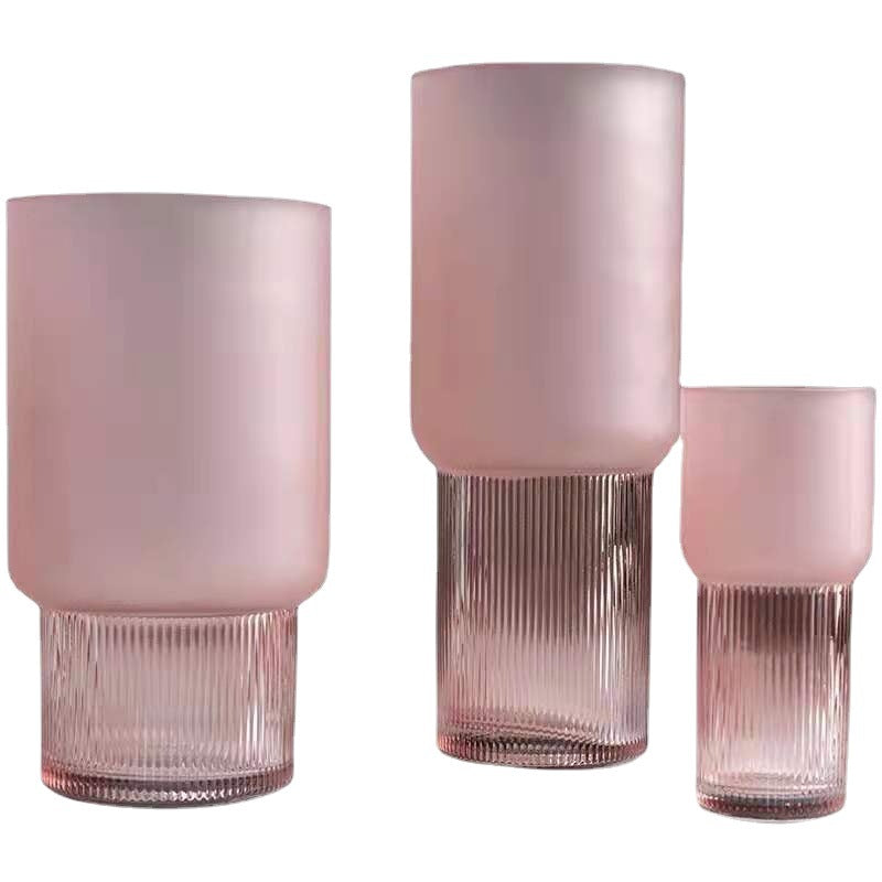 Blush Bloom: Pink Frosted Glass Hydroponic Vase