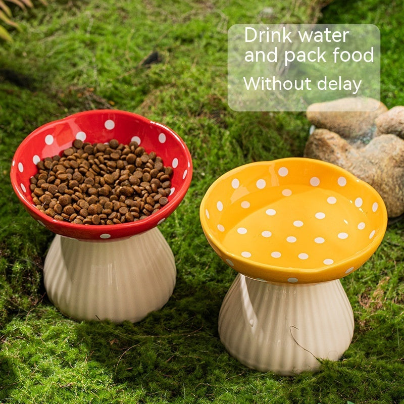 Mushroom Meadow: High Anti-Roll Cat Bowls