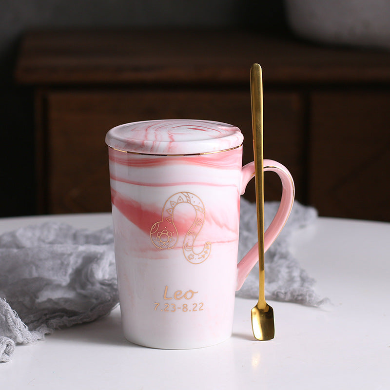 Zodiac Sips: Starsign Ceramic Water Cup with Lid and Spoon