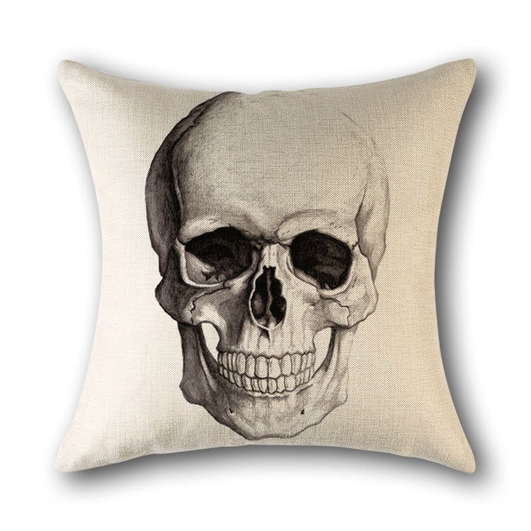 Skull Print Cotton Cushion Cover