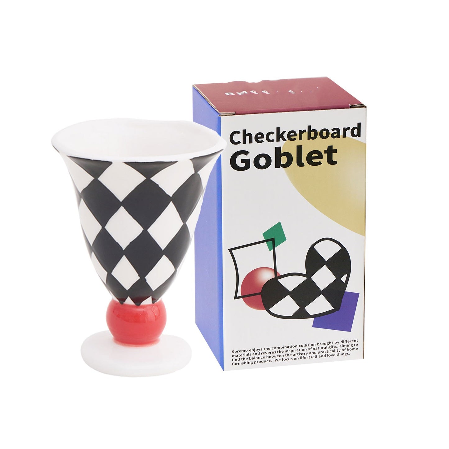 Hand-kneaded Checkerboard Ceramic Wine Glass