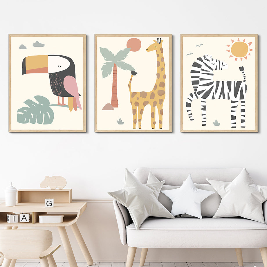 Wildlife Symphony Canvas: Jungle Animal Pattern Wall Art