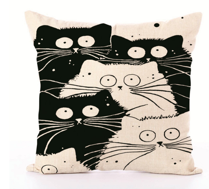 Black & White Cartoon Cat Pillow Cases