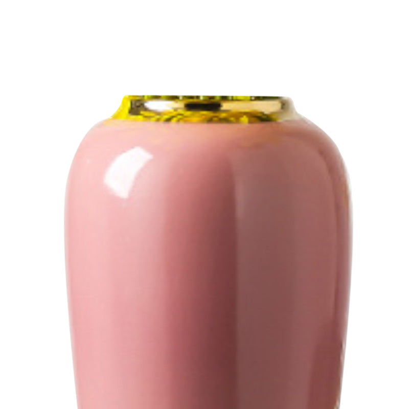 Blushing Elegance: Pink Ceramic Vase with Gold Trim