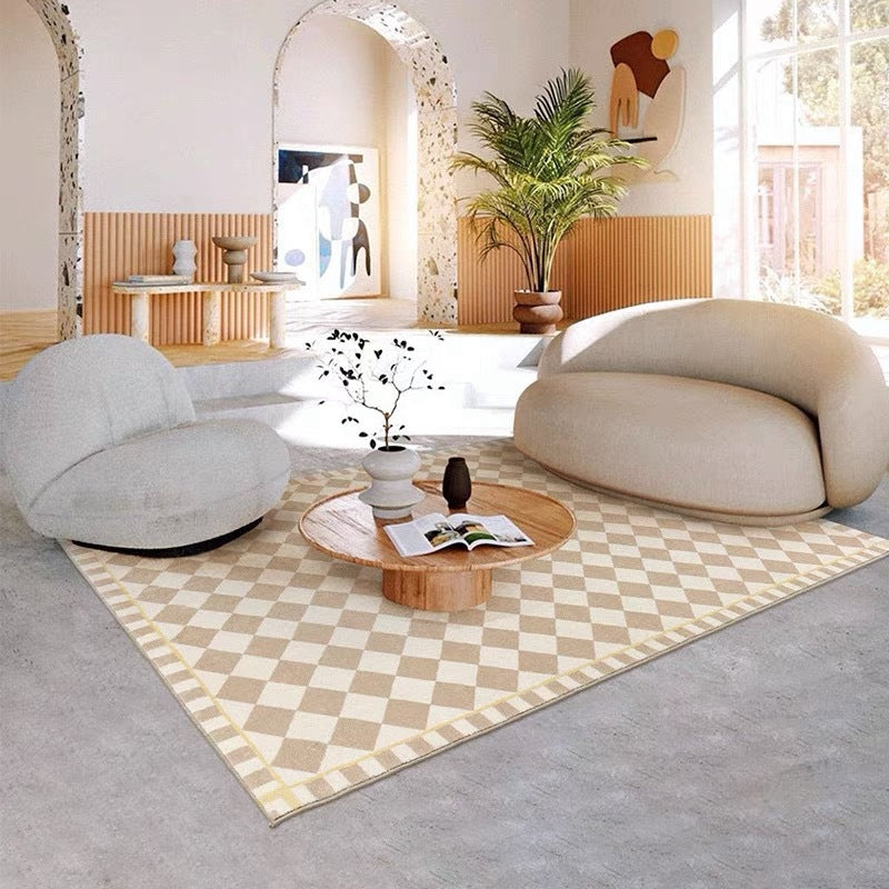 Parisian Chic: French Nude Checkerboard Rug