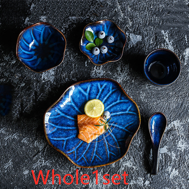 Azure Elegance: Ceramic Irregular Blue Dinner Set