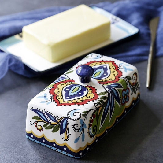 Vibrant Vessel: Colourful Pattern Ceramic Butter Dish