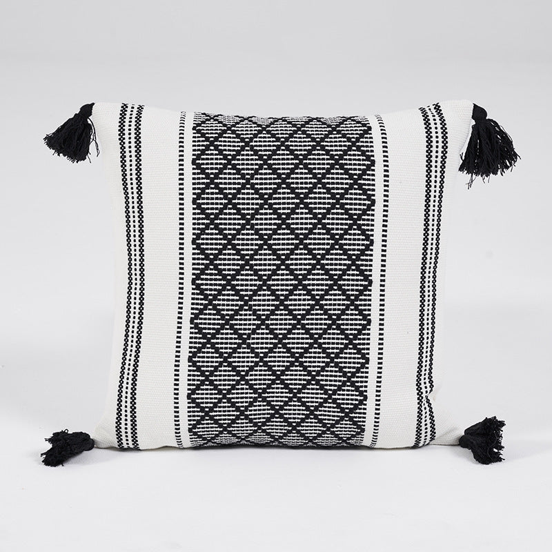 Geo Tassel: Geometric Woven Jacquard Tassel Cushion Cover