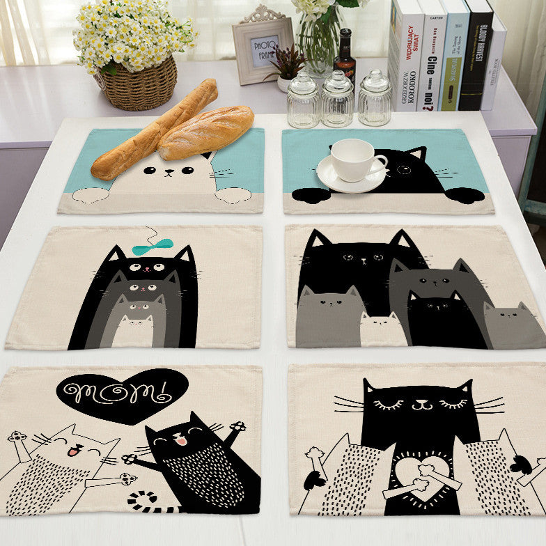 Whisker Wonder: Creative Cat Print Cotton and Linen Western Placemat