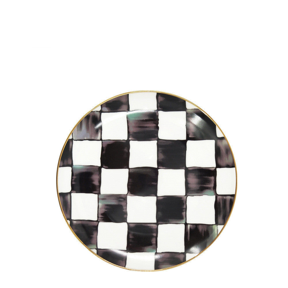 Checkered Elegance: Black & White Bone China Tableware