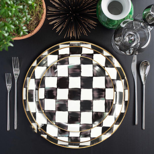 Checkered Elegance: Black & White Bone China Tableware