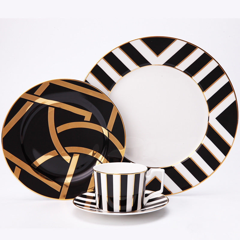 Art Deco-inspired Monochrome and Gold Dinnerware Set